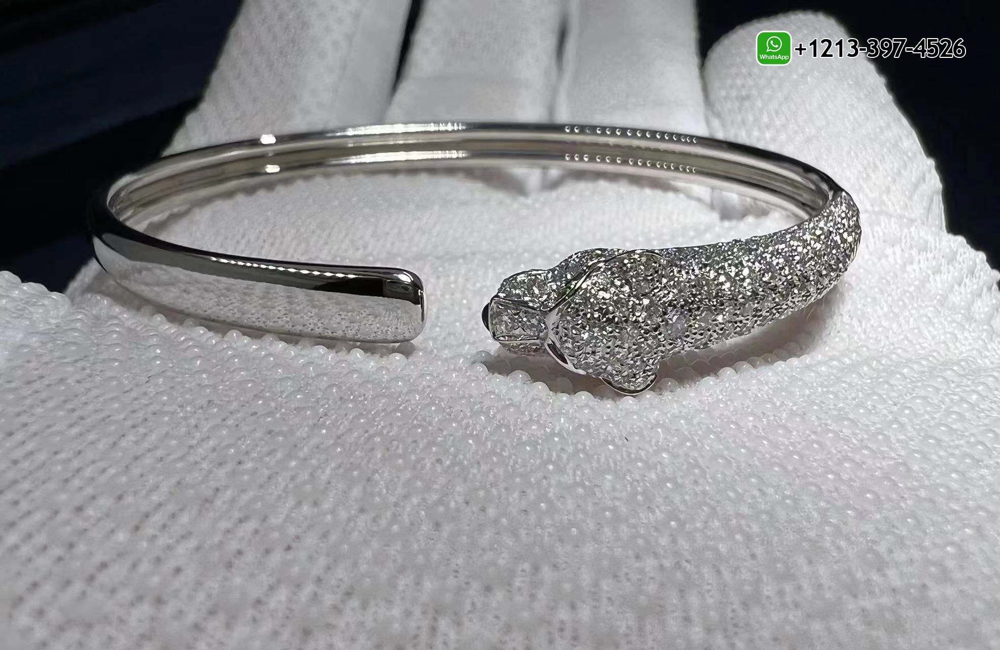 plfzauesv0o Best Sellers 1:1 Quality Cheap Custom Made Panthère de Cartier 18k White Gold Onyx, Emeralds, Half Diamond Paved Bracelet - High Quality 18k Gold and Diamond Luxury Distinctive Collection Designer Jewelry Customized Factory Price - Image 3