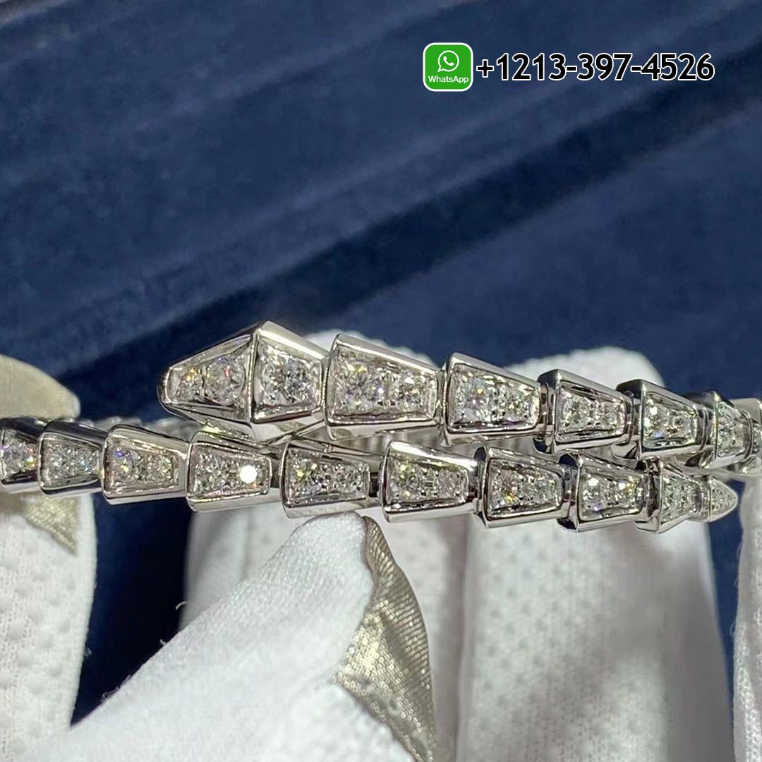 Best Sellers 1:1 Quality Cheap Custom Made Bvlgari 18k White Gold Full Pavé Diamonds Serpenti One-coil Slim Bracelet - High Quality 18k Gold and Diamond Luxury Distinctive Collection Designer Jewelry Customized Factory Price