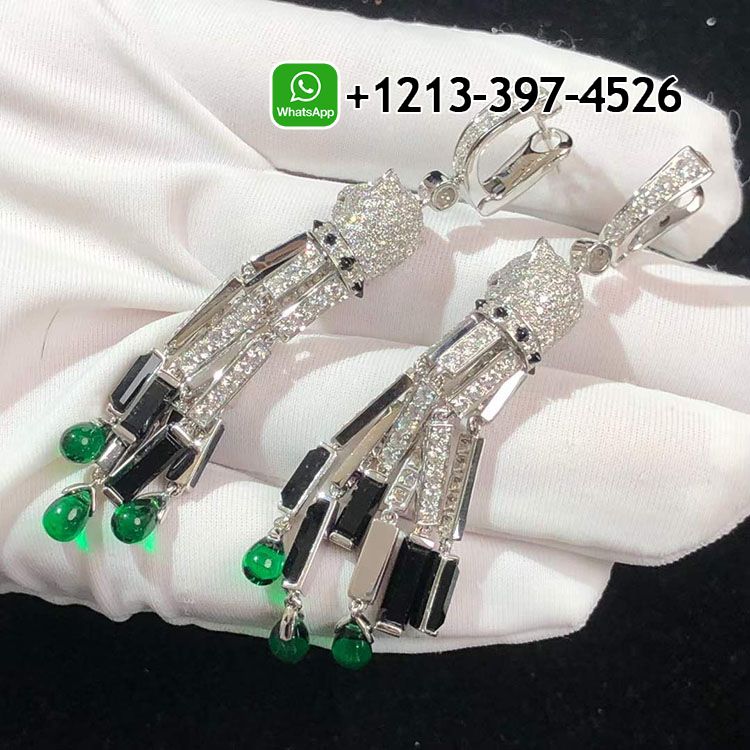 pnrohny4jl1 Best Sellers 1:1 Quality Cheap Custom Made Panthere de Cartier 18k White Gold Pave Diamond Onyx Emeralds Tassels Earrings - High Quality 18k Gold and Diamond Luxury Distinctive Collection Designer Jewelry Customized Factory Price - Image 11