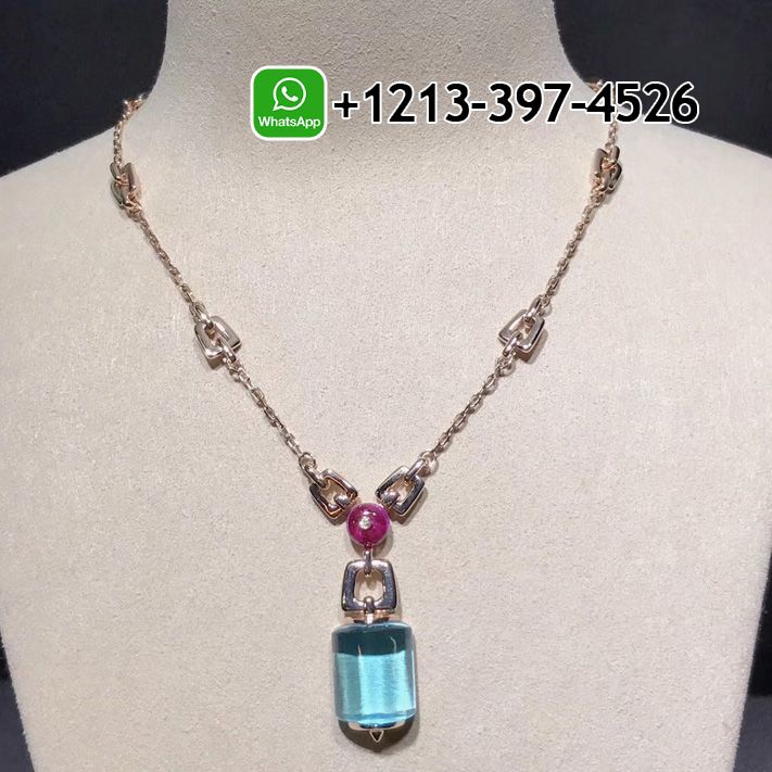 ppyowlsnlbi Bvlgari Mvsa Necklace in 18 Kt Pink Gold with Blue Topaz Rubellite Beads and Diamond - High Quality 18k Gold and Diamond Luxury Distinctive Collection Designer Jewelry Customized Factory Price - Image 2