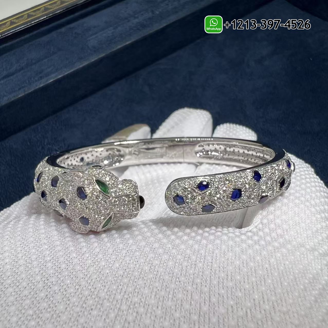 px3irgtrrau Best Sellers 1:1 Quality Cheap Custom Made Cartier 18k White Gold Full Pave Diamonds Sapphires Emerald Onyx Panthere de Cartier Bracelet - High Quality 18k Gold and Diamond Luxury Distinctive Collection Designer Jewelry Customized Factory Price - Image 4