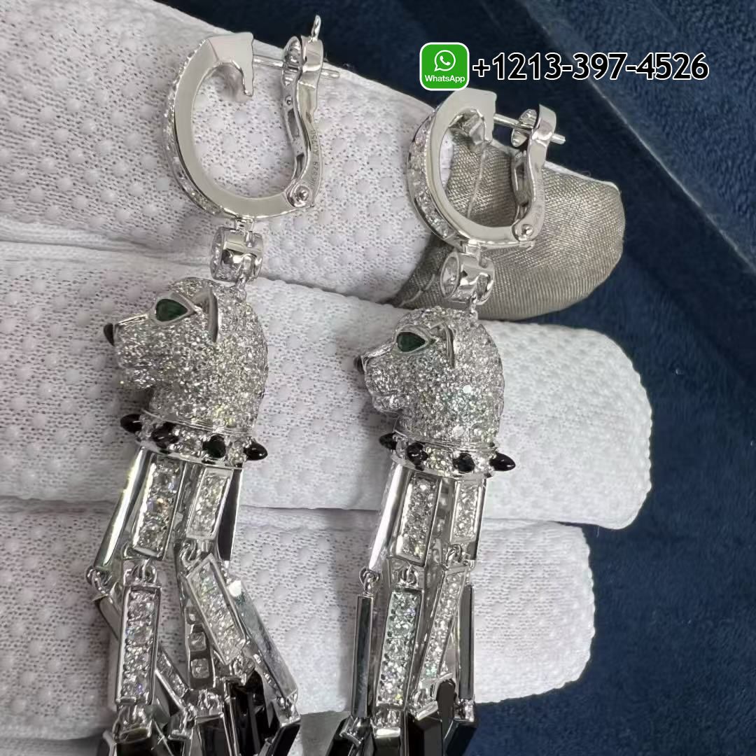 pynropzhhjv Best Sellers 1:1 Quality Cheap Custom Made Panthere de Cartier 18k White Gold Pave Diamond Onyx Emeralds Tassels Earrings - High Quality 18k Gold and Diamond Luxury Distinctive Collection Designer Jewelry Customized Factory Price - Image 6