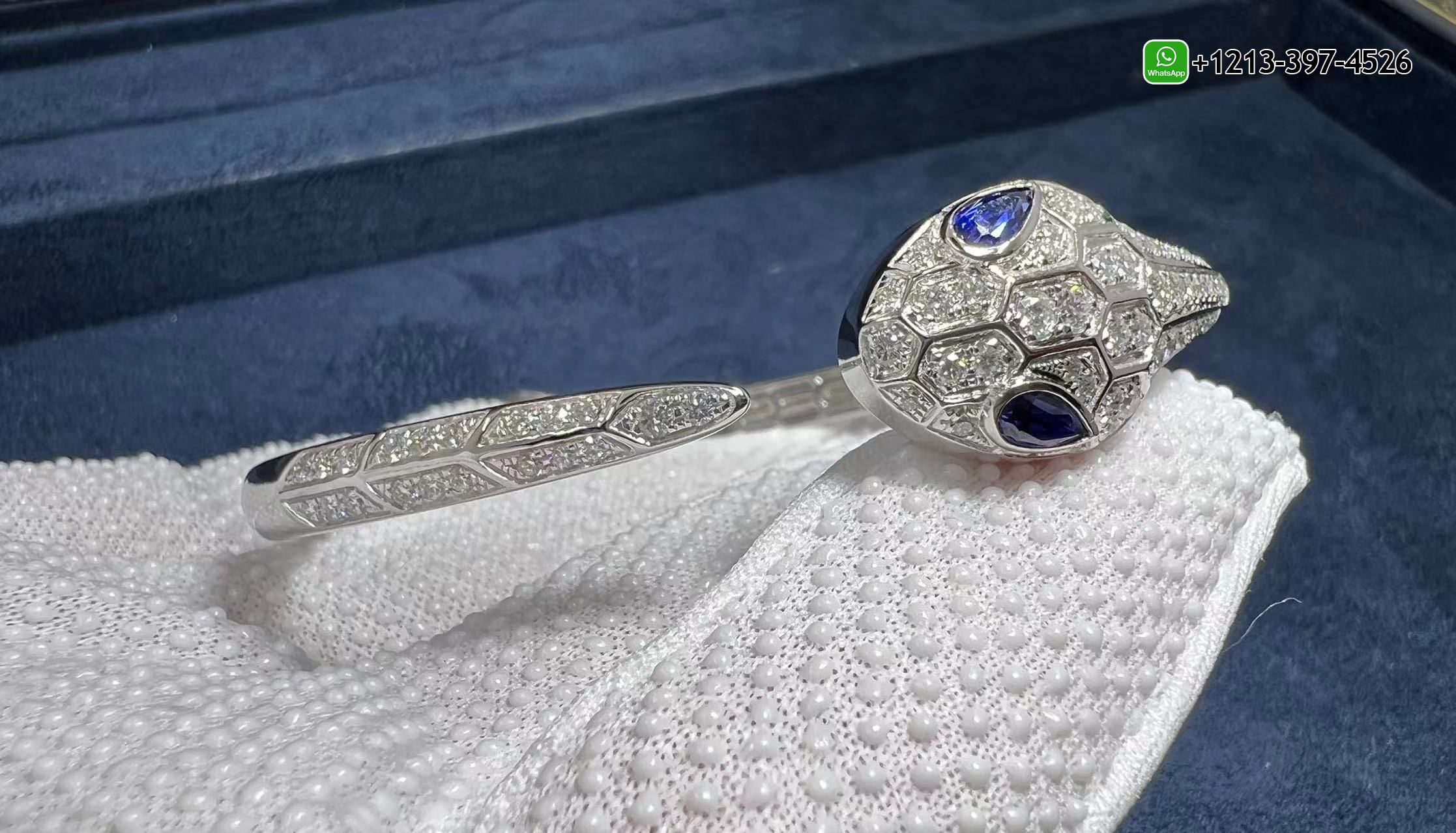 pzsgko0lbsd 1:1 Quality Custom Made Bvlgari 18k White Gold Set with Blue Sapphire Eyes and Pavé Diamonds Serpenti Bangle Bracelet - High Quality 18k Gold and Diamond Luxury Distinctive Collection Designer Jewelry Customized Factory Price - Image 10