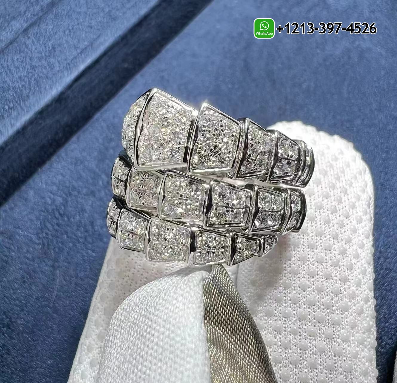 q3ekoib15gu Custom Made Best Quality 1:1 Copy Bvlgari Serpenti Viper Two-Coil 18K White Gold Full Diamond Paved Snake Ring - High Quality 18k Gold and Diamond Luxury Distinctive Collection Designer Jewelry Customized Factory Price - Image 2