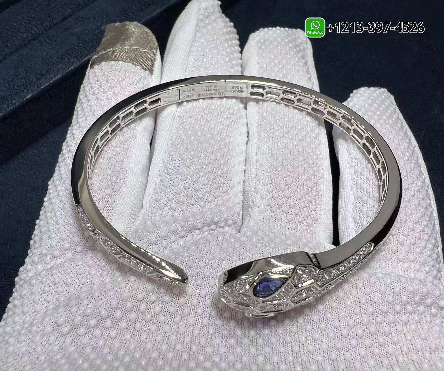 q3suzqovhau 1:1 Quality Custom Made Bvlgari 18k White Gold Set with Blue Sapphire Eyes and Pavé Diamonds Serpenti Bangle Bracelet - High Quality 18k Gold and Diamond Luxury Distinctive Collection Designer Jewelry Customized Factory Price - Image 11