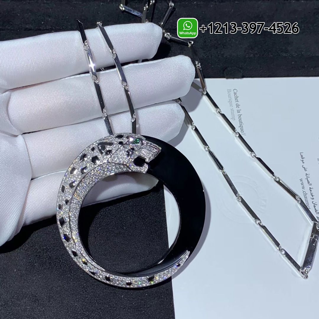 Custom Made Best Quality 1:1 Panthere de Cartier 18k White Gold Pave Diamond Onyx Emeralds Black Ceramic Necklace - High Quality 18k Gold and Diamond Luxury Distinctive Collection Designer Jewelry Customized Factory Price Q3tdjtm5jqc