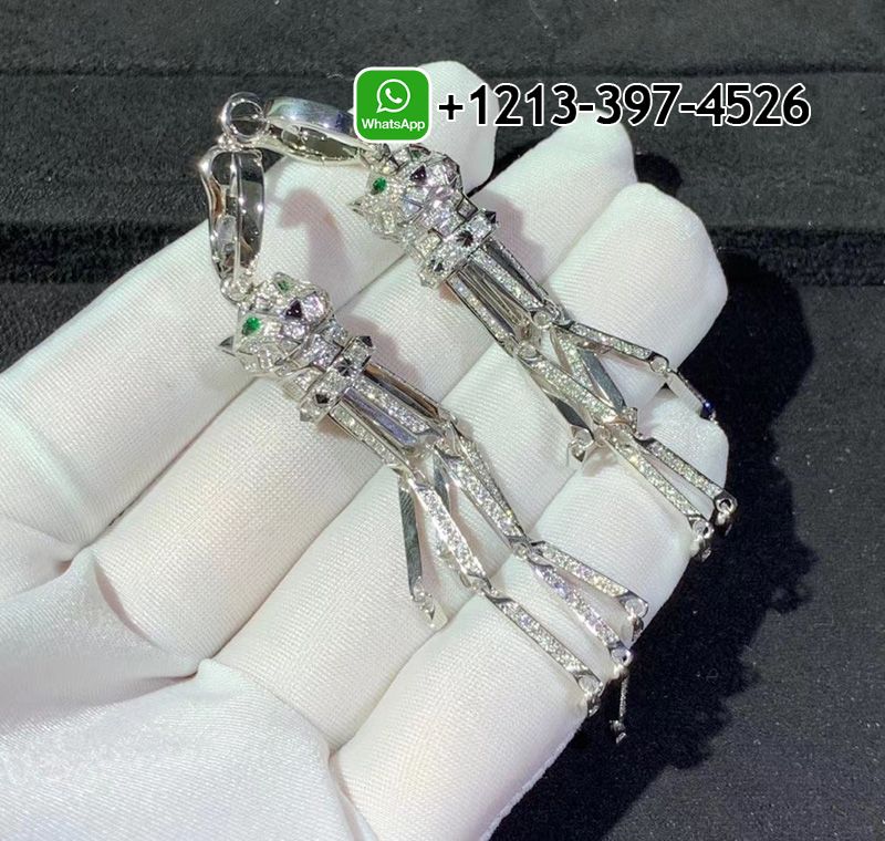 q3yys4yw5bw Custom Made Best Quality 1:1 Cartier 18k White Gold Panthere de Cartier Diamonds Tassels Earrings - High Quality 18k Gold and Diamond Luxury Distinctive Collection Designer Jewelry Customized Factory Price - Image 3