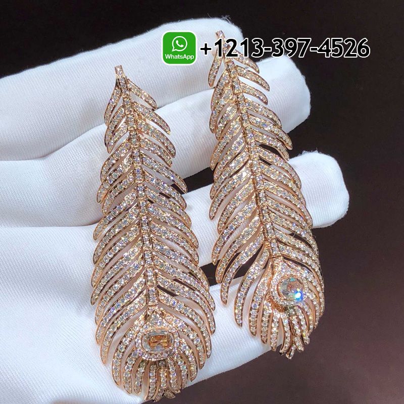 qajfrtixzgj Custom Made Boucheron Plume de Paon 18k Rose Gold Pave Diamond Feather Pendant Earrings - High Quality 18k Gold and Diamond Luxury Distinctive Collection Designer Jewelry Customized Factory Price - Image 3