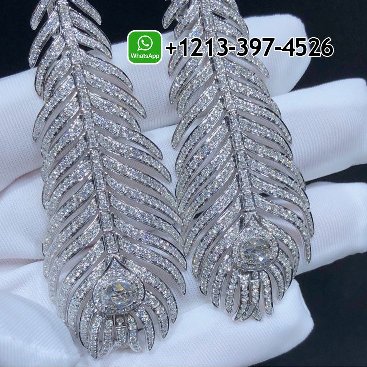 qcdt2usq13m Custom Made Best Sellers Quality 1:1 Copy Boucheron Plume de Paon 18k White Gold Pave Diamond Feather Pendant Earrings - High Quality 18k Gold and Diamond Luxury Distinctive Collection Designer Jewelry Customized Factory Price - Image 4