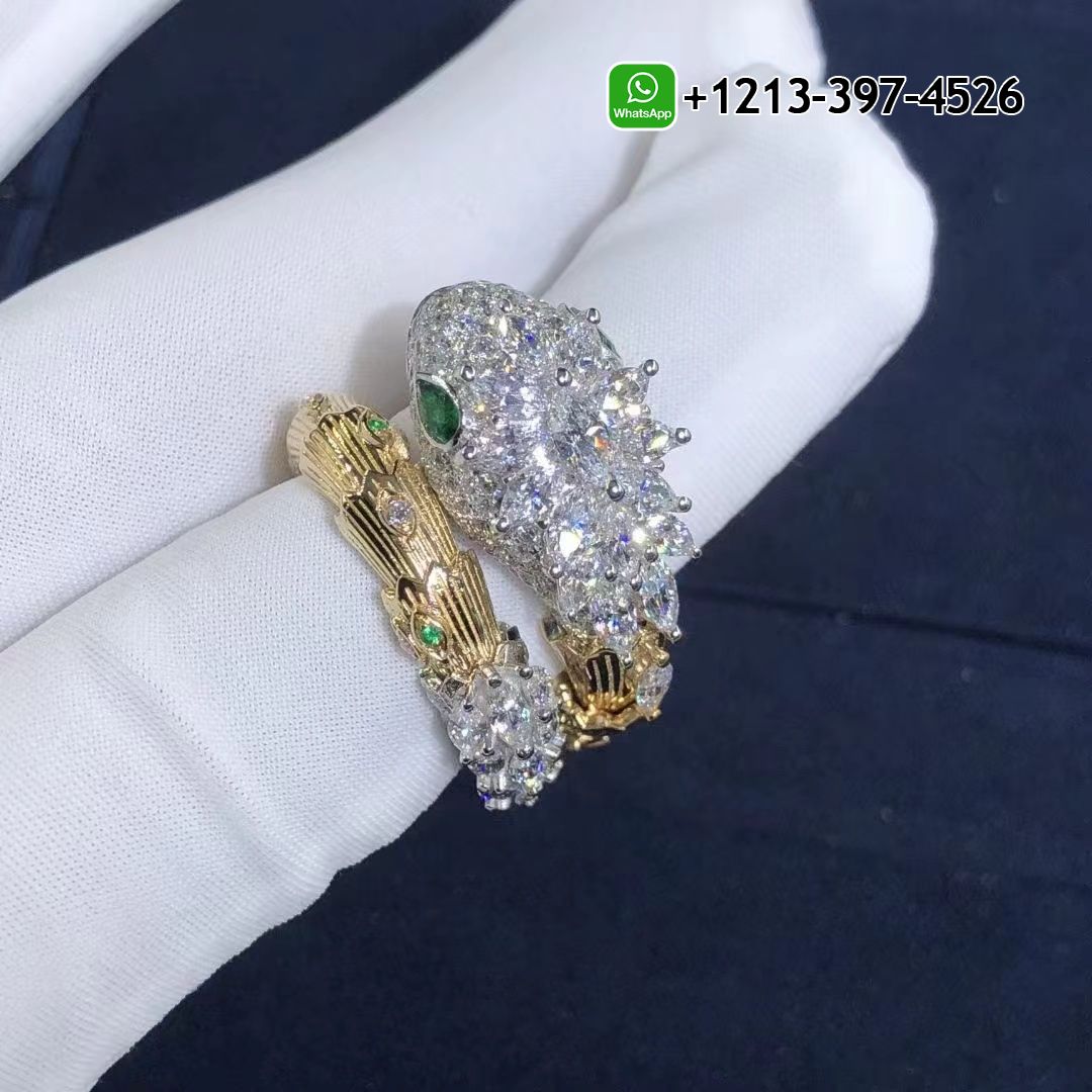 qcjotm1v5cb Custom Made Best Sellers Quality 1:1 Copy Bvlgari Serpenti 18k Gold Diamonds & Emerald Snake Ring - High Quality 18k Gold and Diamond Luxury Distinctive Collection Designer Jewelry Customized Factory Price - Image 4