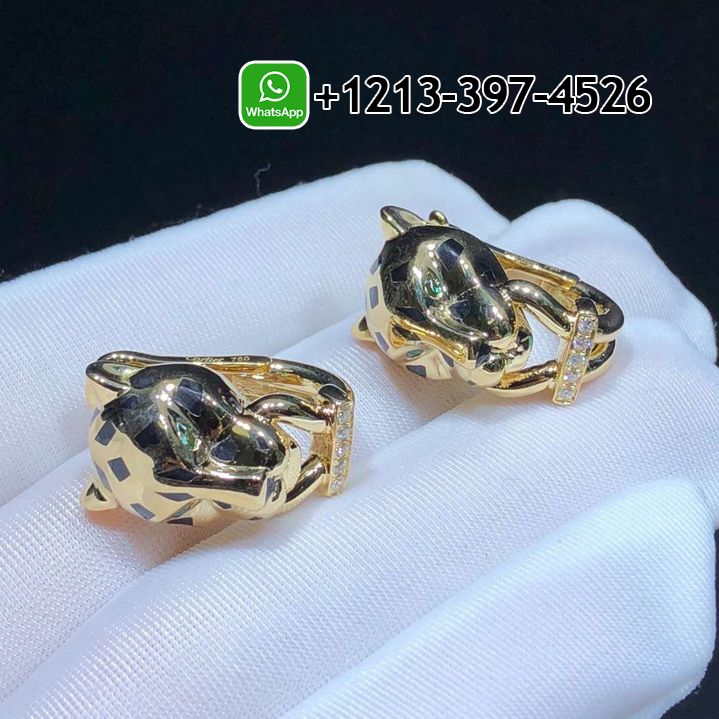 qhbj0svspyp Custom Made Best Sellers Quality 1:1 Copy Cartier Panthere de Cartier 18k Yellow Gold Diamond Black Lacquer Earrings - High Quality 18k Gold and Diamond Luxury Distinctive Collection Designer Jewelry Customized Factory Price - Image 4