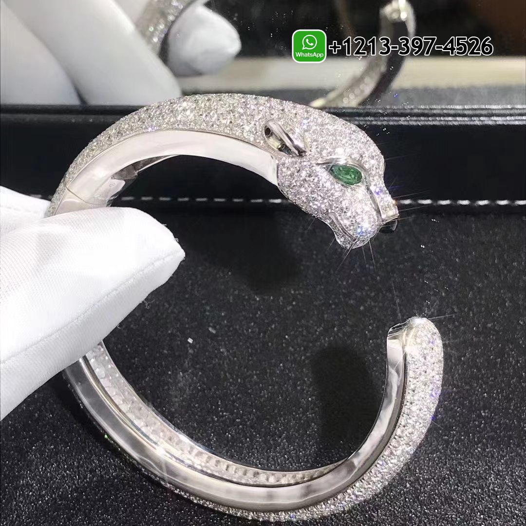 qj5eqabilcz Custom Made Best Sellers Quality 1:1 Cartier 18k White Gold Full Pave Diamond Panthère de Bracelet - High Quality 18k Gold and Diamond Luxury Distinctive Collection Designer Jewelry Customized Factory Price - Image 4