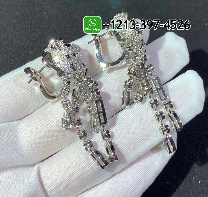 qmlsaewlau0 Custom Made Best Quality 1:1 Cheap Cartier 18k White Gold Pave Diamonds Panthère de Cartier Tassels Earrings - High Quality 18k Gold and Diamond Luxury Distinctive Collection Designer Jewelry Customized Factory Price - Image 5