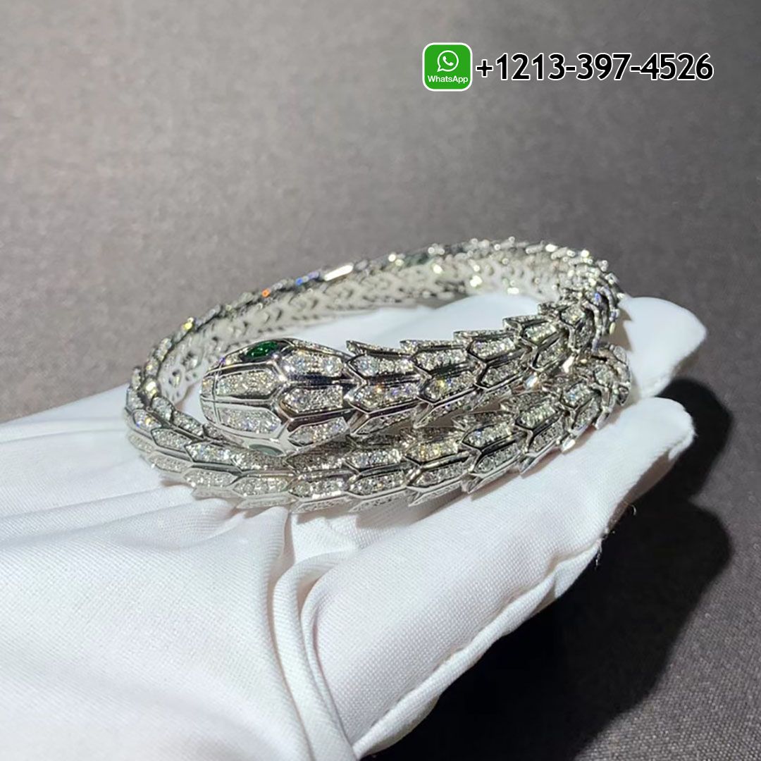 Best Sellers 1:1 Quality Cheap Custom Made Bvlgari Serpenti 18k White Gold Pave Diamond & Emerald Eyes Bracelet - High Quality 18k Gold and Diamond Luxury Distinctive Collection Designer Jewelry Customized Factory Price Qtqcttoocjl