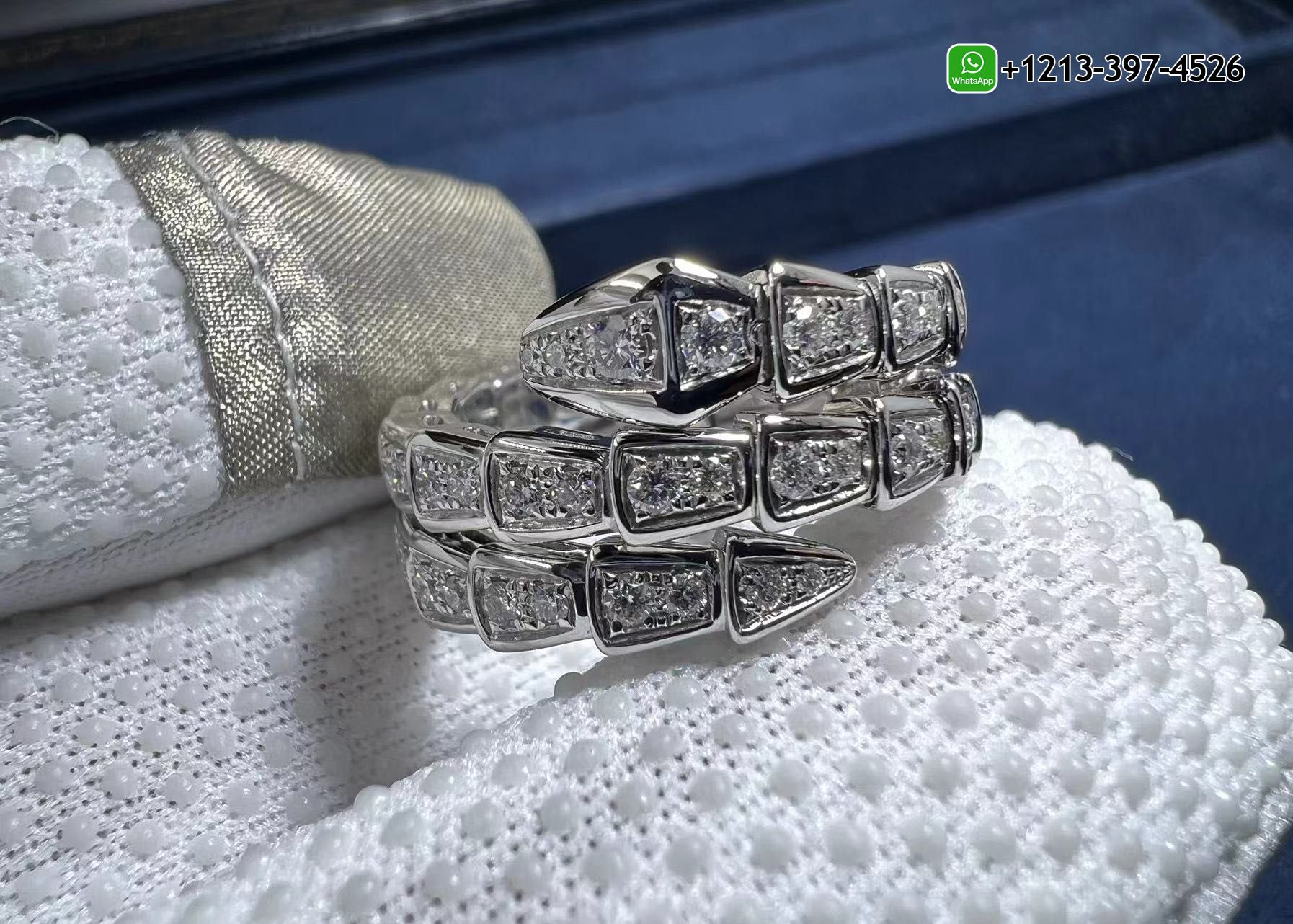r0y2im5mtj3 Custom Made Bulgari Serpenti Viper two-coil 18 kt white gold ring with pavé diamonds - High Quality 18k Gold and Diamond Luxury Distinctive Collection Designer Jewelry Customized Factory Price - Image 5