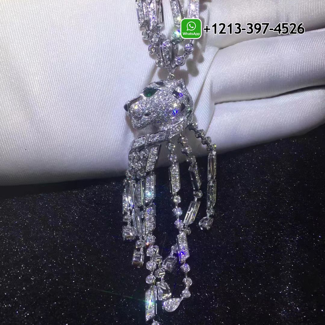 r43pftlucwc Custom Made Best Quality 1:1 Panthere de Cartier Pave Diamonds Emeralds Onyx 18k White Gold High Jewelry Necklace - High Quality 18k Gold and Diamond Luxury Distinctive Collection Designer Jewelry Customized Factory Price - Image 2