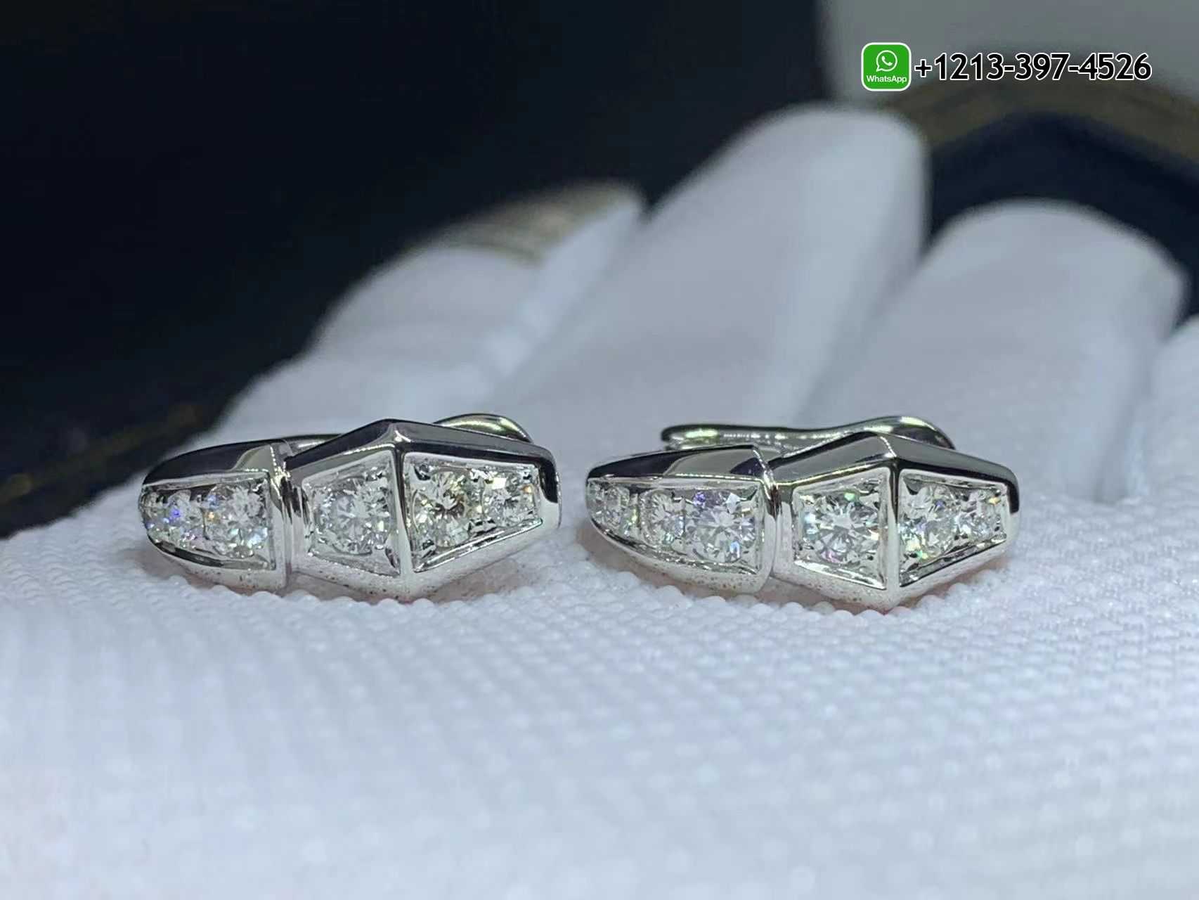 r5okls03ffs Best Sellers 1:1 Quality Cheap Custom Made Bvlgari Serpenti Snake Diamond Huggie 18K White Gold Earrings - High Quality 18k Gold and Diamond Luxury Distinctive Collection Designer Jewelry Customized Factory Price - Image 6
