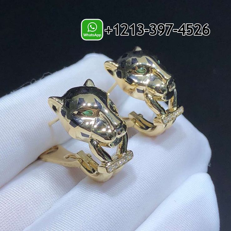 raccjjduewr Custom Made Best Sellers Quality 1:1 Copy Cartier Panthere de Cartier 18k Yellow Gold Diamond Black Lacquer Earrings - High Quality 18k Gold and Diamond Luxury Distinctive Collection Designer Jewelry Customized Factory Price - Image 3