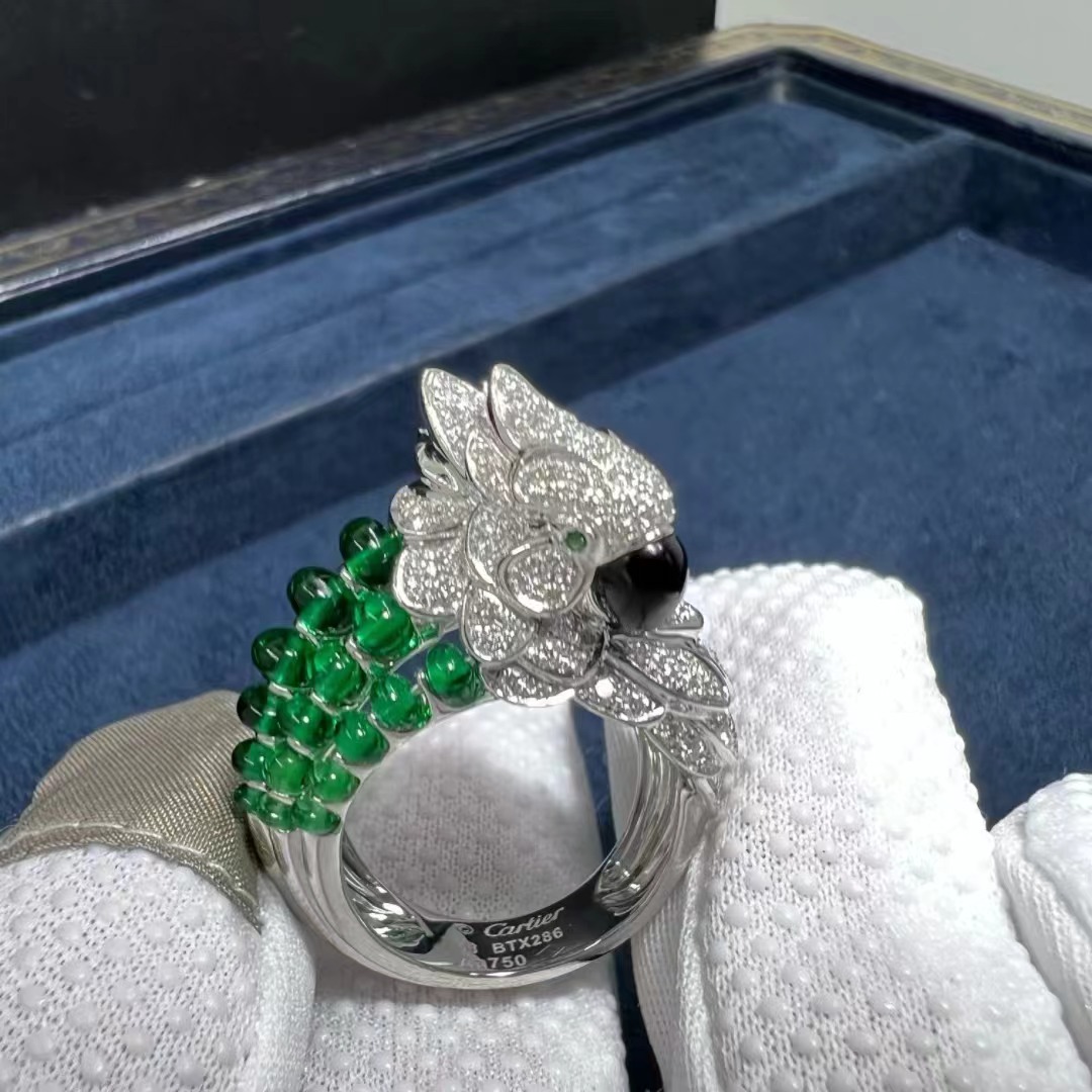 rc0wrevy3iy Cartier Les Oiseaux Libérés 18k White Gold Emearls and Diamonds Parrot Ring H4312100 - High Quality 18k Gold and Diamond Luxury Distinctive Collection Designer Jewelry Customized Factory Price - Image 10