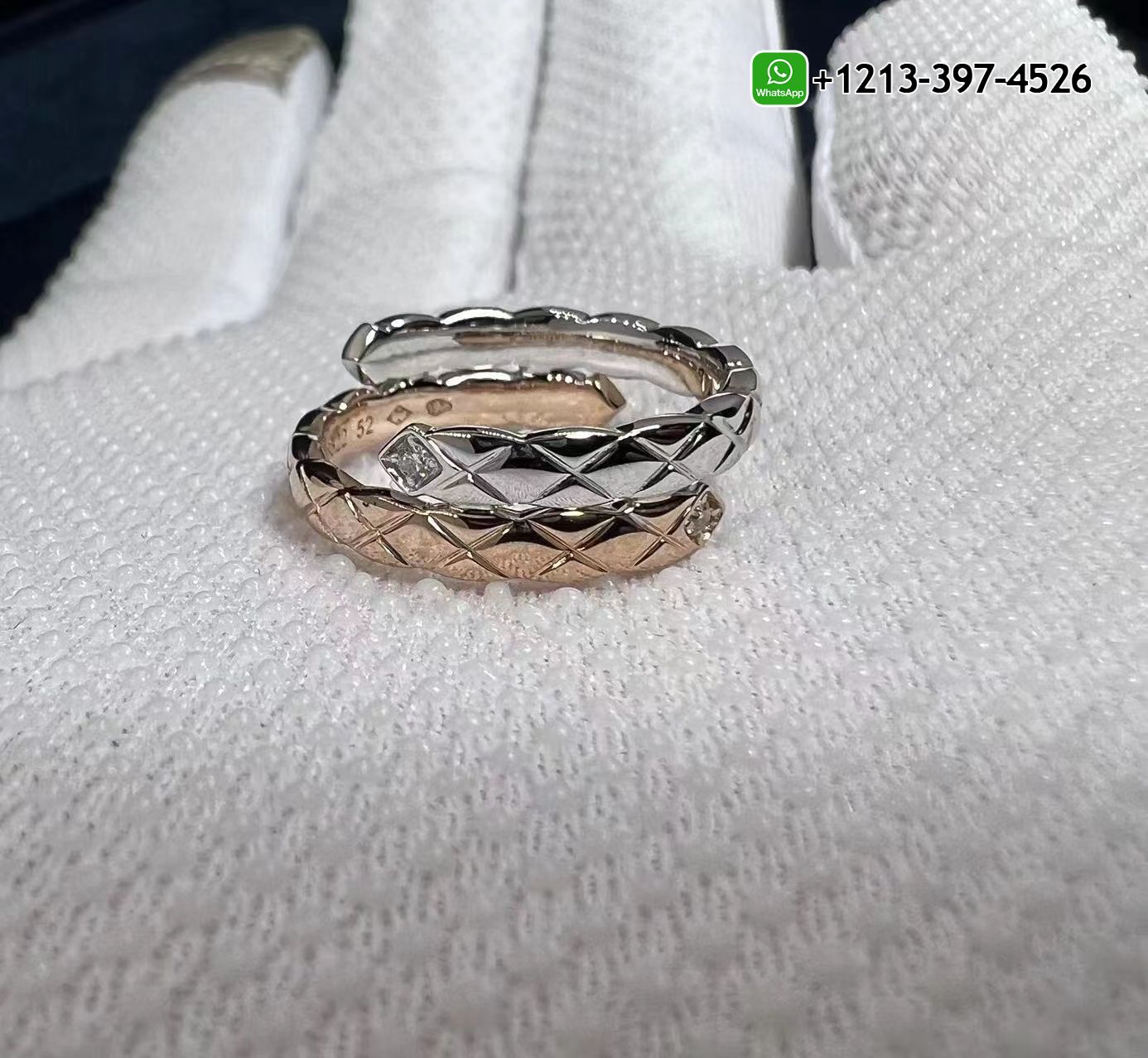 rhuom1a2vxp Custom Made Best Sellers Quality 1:1 Copy Chanel Coco Crush Toi Et Moi Ring Quilted Motif, Small Version, 18k White and Beige Gold, Diamonds - High Quality 18k Gold and Diamond Luxury Distinctive Collection Designer Jewelry Customized Factory Price - Image 2