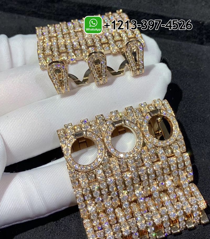 rjjpi1m5ih4 Custom Made Best Quality 1:1 Copy Cartier 18k Rose Gold Full Pave Diamonds Agrafe High Jewellery Cuff Bracelet - High Quality 18k Gold and Diamond Luxury Distinctive Collection Designer Jewelry Customized Factory Price - Image 3