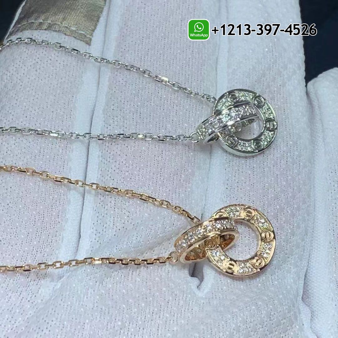 Custom Made Best Quality 1:1 Cartier 18k Rose Gold Pave Diamond Interlocking LOVE Necklace - High Quality 18k Gold and Diamond Luxury Distinctive Collection Designer Jewelry Customized Factory Price