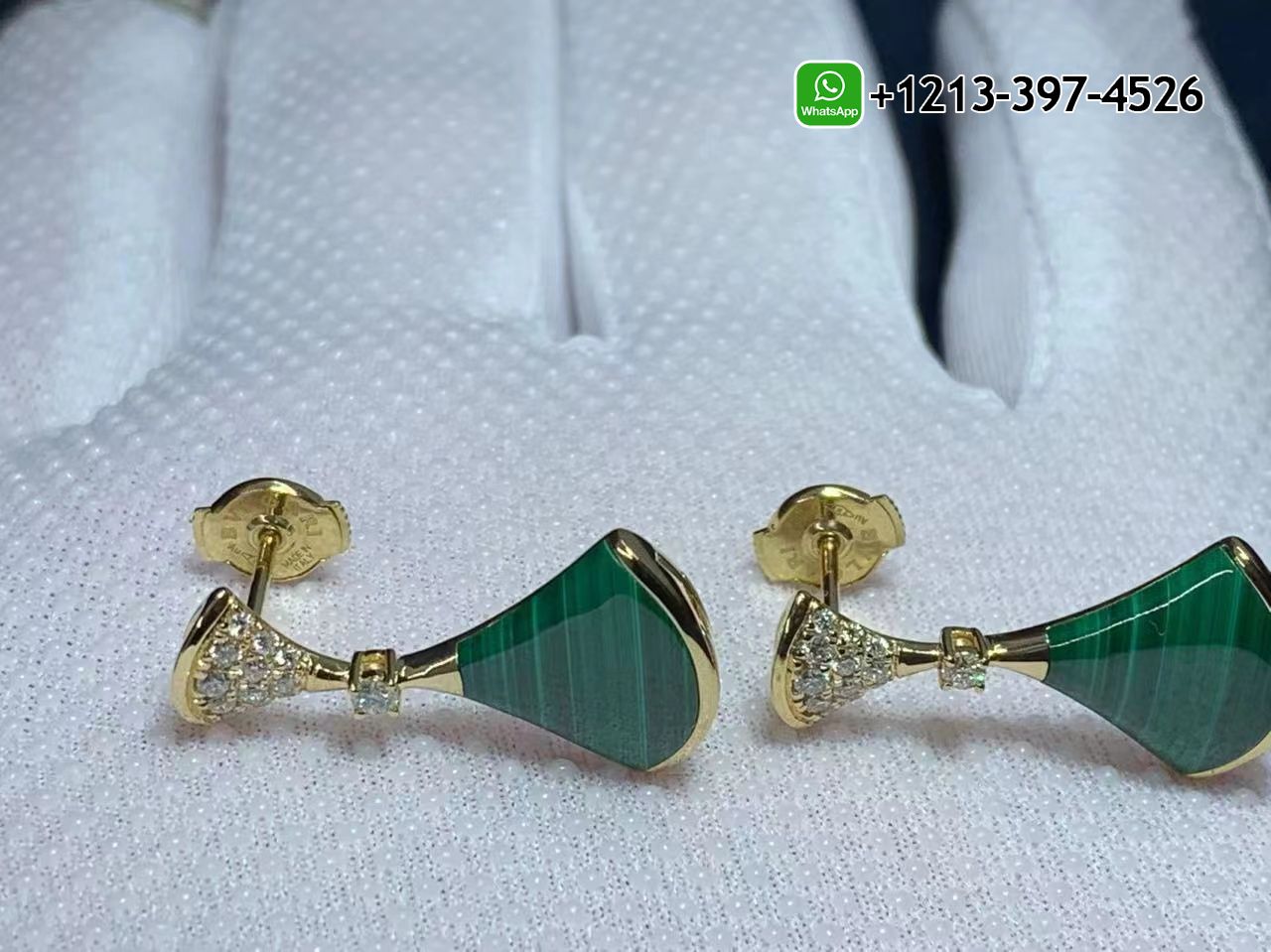 s4c3bic02kd Custom Made Best Quality 1:1 Copy Bvlgari Diva’s Dream 18K Yellow Gold Malachite and Diamond Earrings - High Quality 18k Gold and Diamond Luxury Distinctive Collection Designer Jewelry Customized Factory Price - Image 6