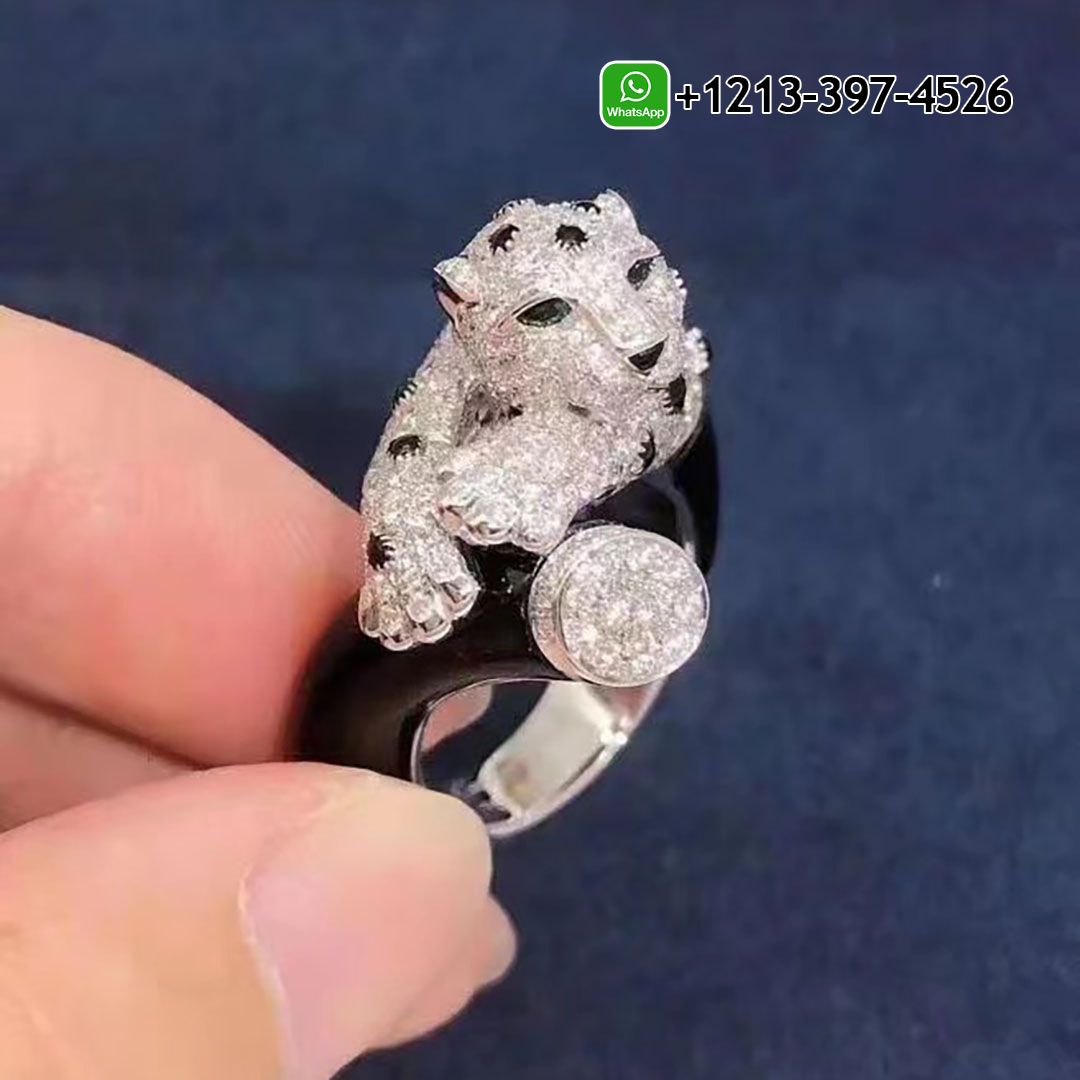 Custom Made Best Sellers Quality 1:1 Copy Panthere de Cartier 18k White Gold Onyx & Diamond Ring - High Quality 18k Gold and Diamond Luxury Distinctive Collection Designer Jewelry Customized Factory Price Sh24zigvpt5