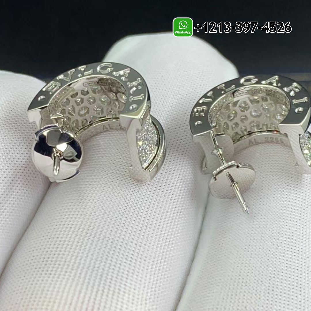 ssc1fqhjgaq Custom Made Best Sellers Quality 1:1 Bvlgari 18k White Gold Full Pave Diamond B.Zero1 Hoop Earrings - High Quality 18k Gold and Diamond Luxury Distinctive Collection Designer Jewelry Customized Factory Price - Image 2
