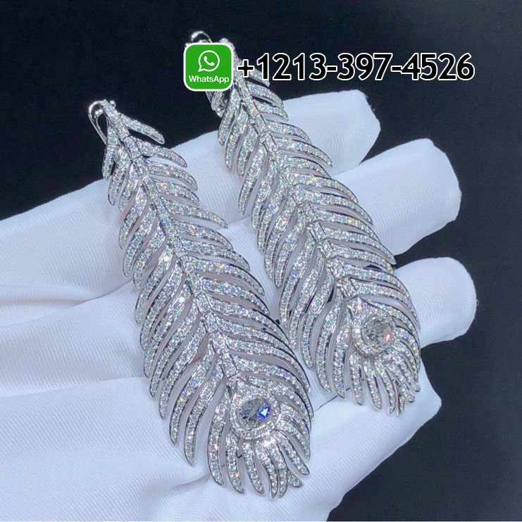 Custom Made Best Sellers Quality 1:1 Copy Boucheron Plume de Paon 18k White Gold Pave Diamond Feather Pendant Earrings - High Quality 18k Gold and Diamond Luxury Distinctive Collection Designer Jewelry Customized Factory Price Sujci00y0rl
