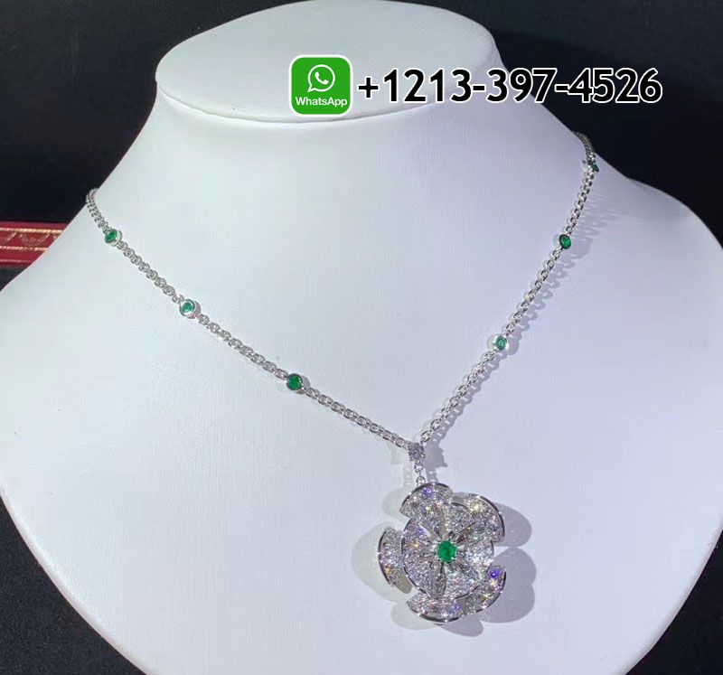 sumx5ymabla Bvlgari Divas’ Dream 18k White Gold Pave Diamond & Emeralds Pendant Necklace - High Quality 18k Gold and Diamond Luxury Distinctive Collection Designer Jewelry Customized Factory Price - Image 7