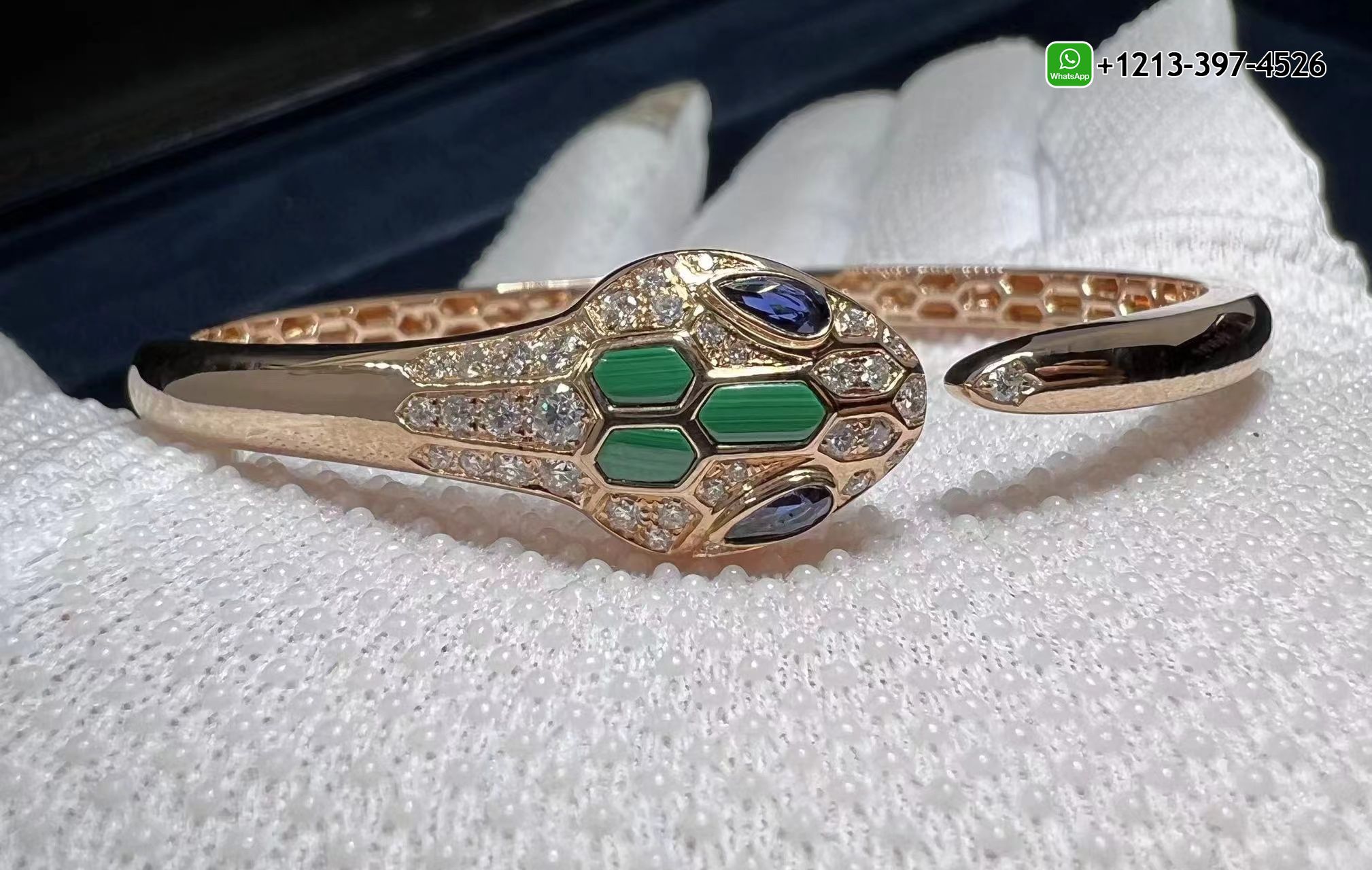 t345la5y3li Custom Made Best Sellers Quality 1:1 Copy Bvlgari Serpenti 18k Rose Gold Blue Sapphire, Malachite & Pave Diamond Bracelet - High Quality 18k Gold and Diamond Luxury Distinctive Collection Designer Jewelry Customized Factory Price - Image 4