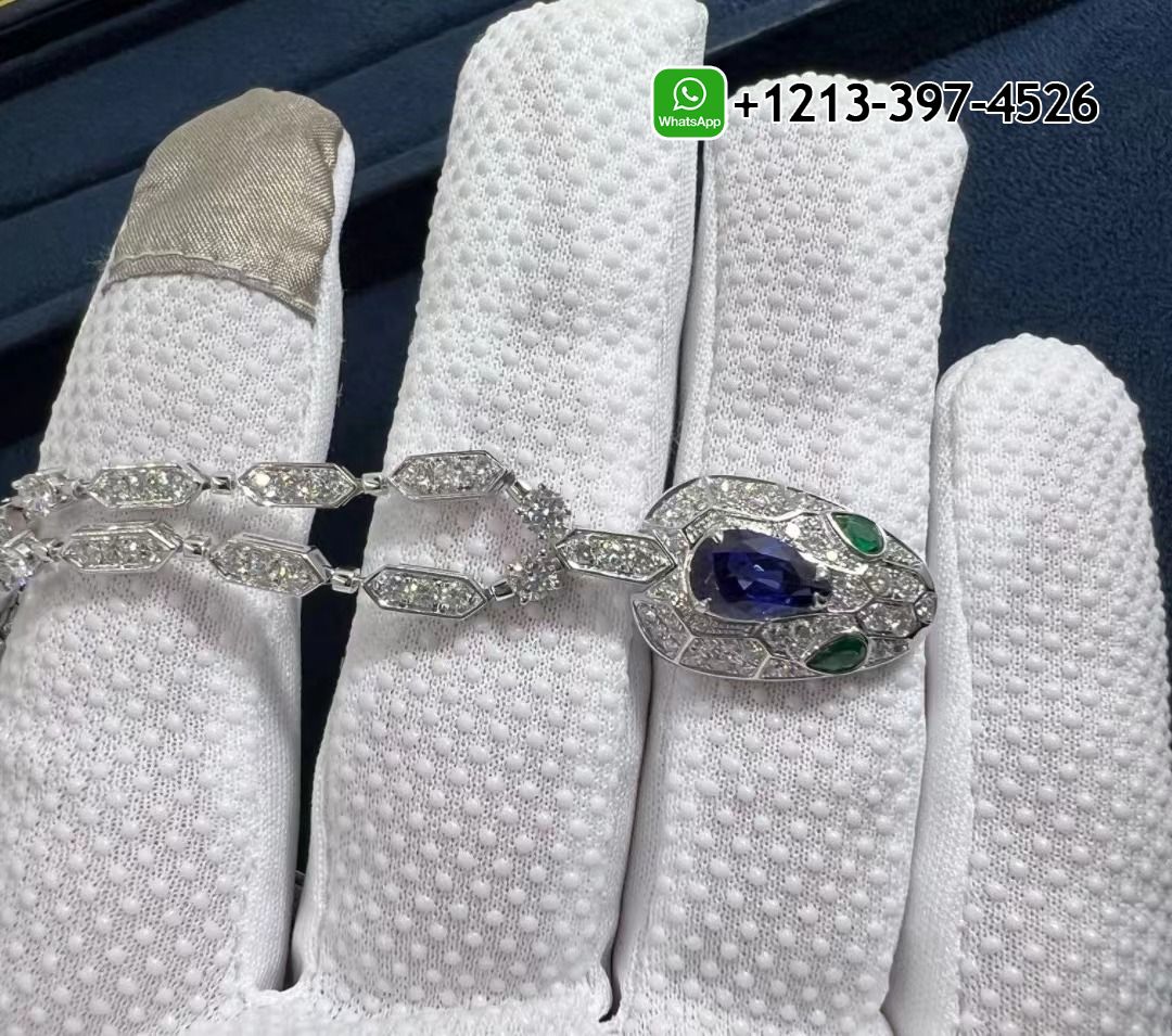 tchausced3w Best Quality Bvlgari 18k White Gold 4.59cttw Diamond And 1.48cttw Sapphire Serpenti Necklace Replica - High Quality 18k Gold and Diamond Luxury Distinctive Collection Designer Jewelry Customized Factory Price - Image 8