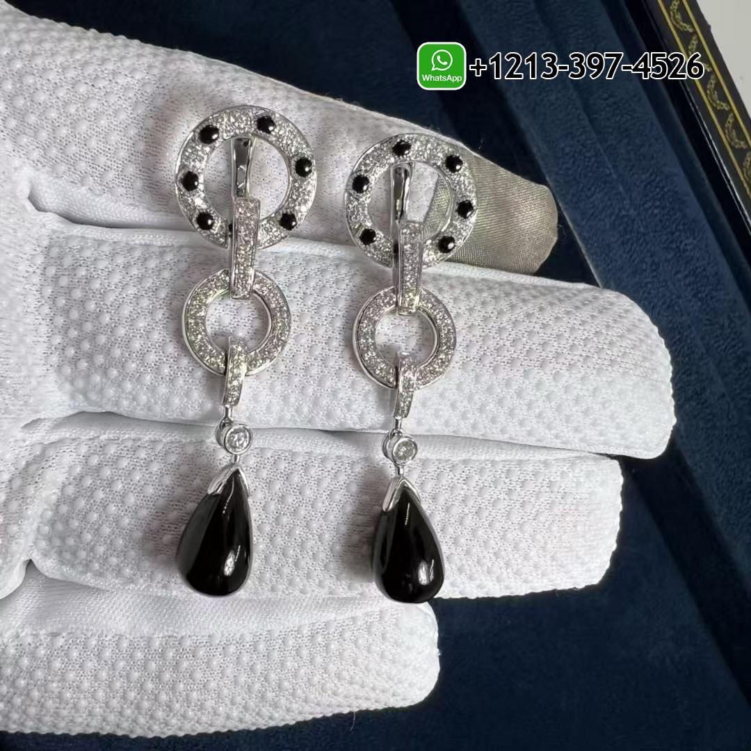 tdkx311zyeo Custom Made Best Sellers Quality 1:1 Cartier Panthère de Cartier Pave Diamonds Onyx 18k White Gold Drop Earrings - High Quality 18k Gold and Diamond Luxury Distinctive Collection Designer Jewelry Customized Factory Price - Image 2