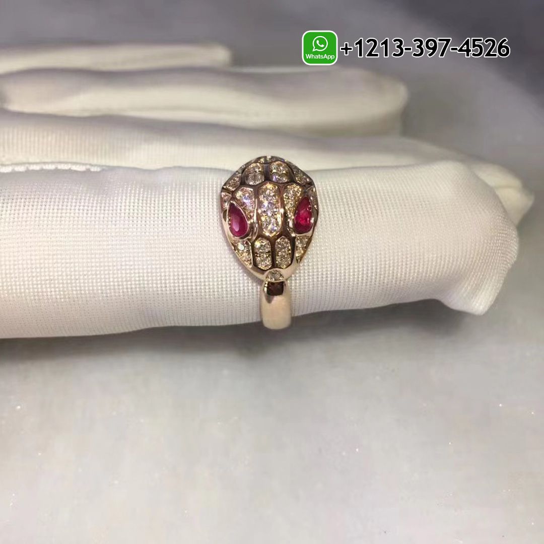 tjlszdoslvo Best Sellers 1:1 Quality Cheap Custom Made Bvlgari Serpenti 18k Rose Gold Diamonds and Rubellites Eye Ring - High Quality 18k Gold and Diamond Luxury Distinctive Collection Designer Jewelry Customized Factory Price - Image 3