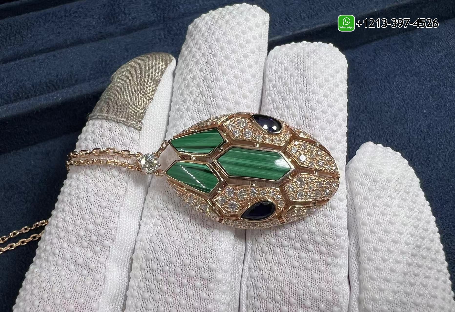 tmyln1fwkqj Custom Made 1:1 Quality Bvlgari 18K Rose Gold Diamond Malachite Blue Sapphire Serpenti Seduttori Pendant Necklace - High Quality 18k Gold and Diamond Luxury Distinctive Collection Designer Jewelry Customized Factory Price - Image 6