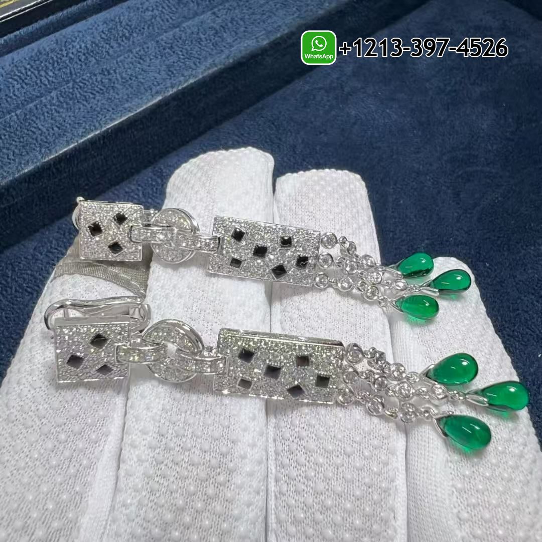 tuhmvjgtlw0 Custom Made Best Quality 1:1 Cartier Panthère de Cartier 18K White Gold Diamonds, Onyx,Emeralds Drop Earrings - High Quality 18k Gold and Diamond Luxury Distinctive Collection Designer Jewelry Customized Factory Price - Image 4