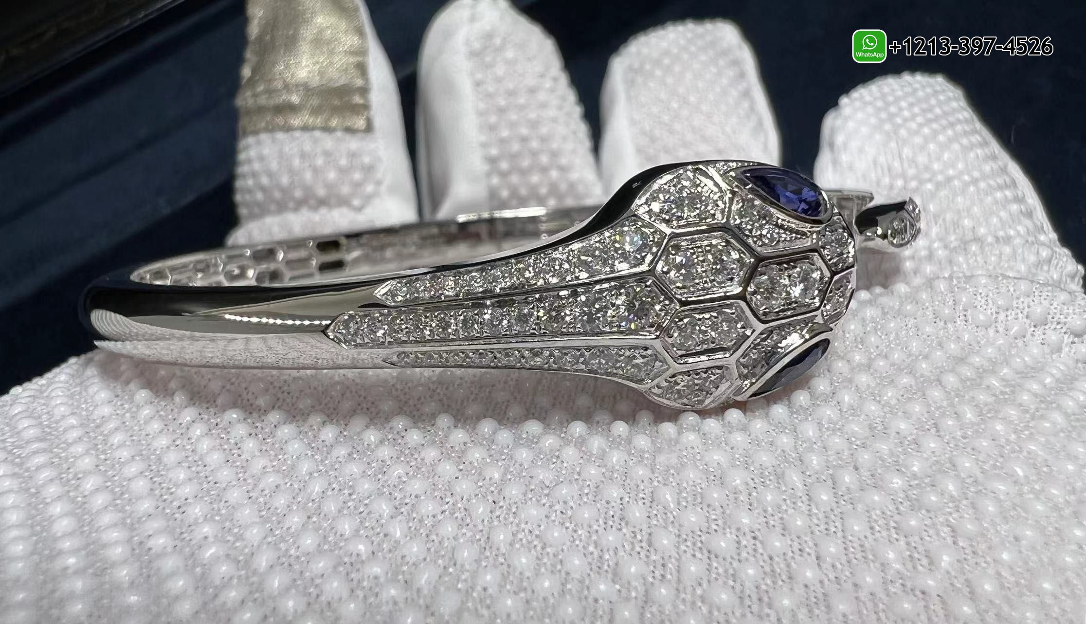 u3dima3wtht 1:1 Quality Custom Made Bvlgari 18k White Gold Set with Blue Sapphire Eyes and Pavé Diamonds Serpenti Bangle Bracelet - High Quality 18k Gold and Diamond Luxury Distinctive Collection Designer Jewelry Customized Factory Price - Image 8