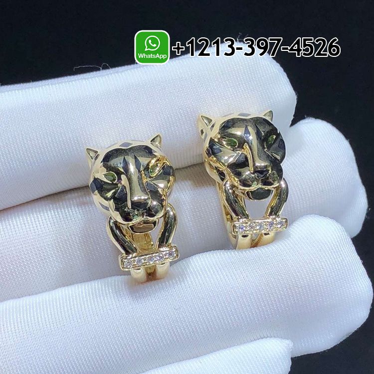 uffspamykih Custom Made Best Sellers Quality 1:1 Copy Cartier Panthere de Cartier 18k Yellow Gold Diamond Black Lacquer Earrings - High Quality 18k Gold and Diamond Luxury Distinctive Collection Designer Jewelry Customized Factory Price - Image 6
