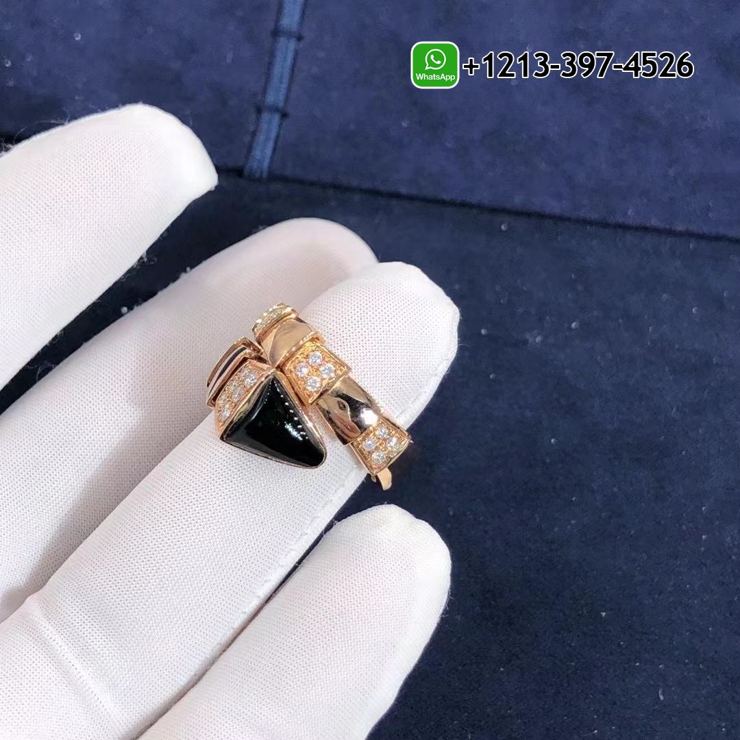 uldn50o0p5r Custom Made Best Quality 1:1 Bvlgari Serpenti One-coil 18k Gold Set with Black Onyx Elements and Demi Pavé Diamonds Ring - High Quality 18k Gold and Diamond Luxury Distinctive Collection Designer Jewelry Customized Factory Price
