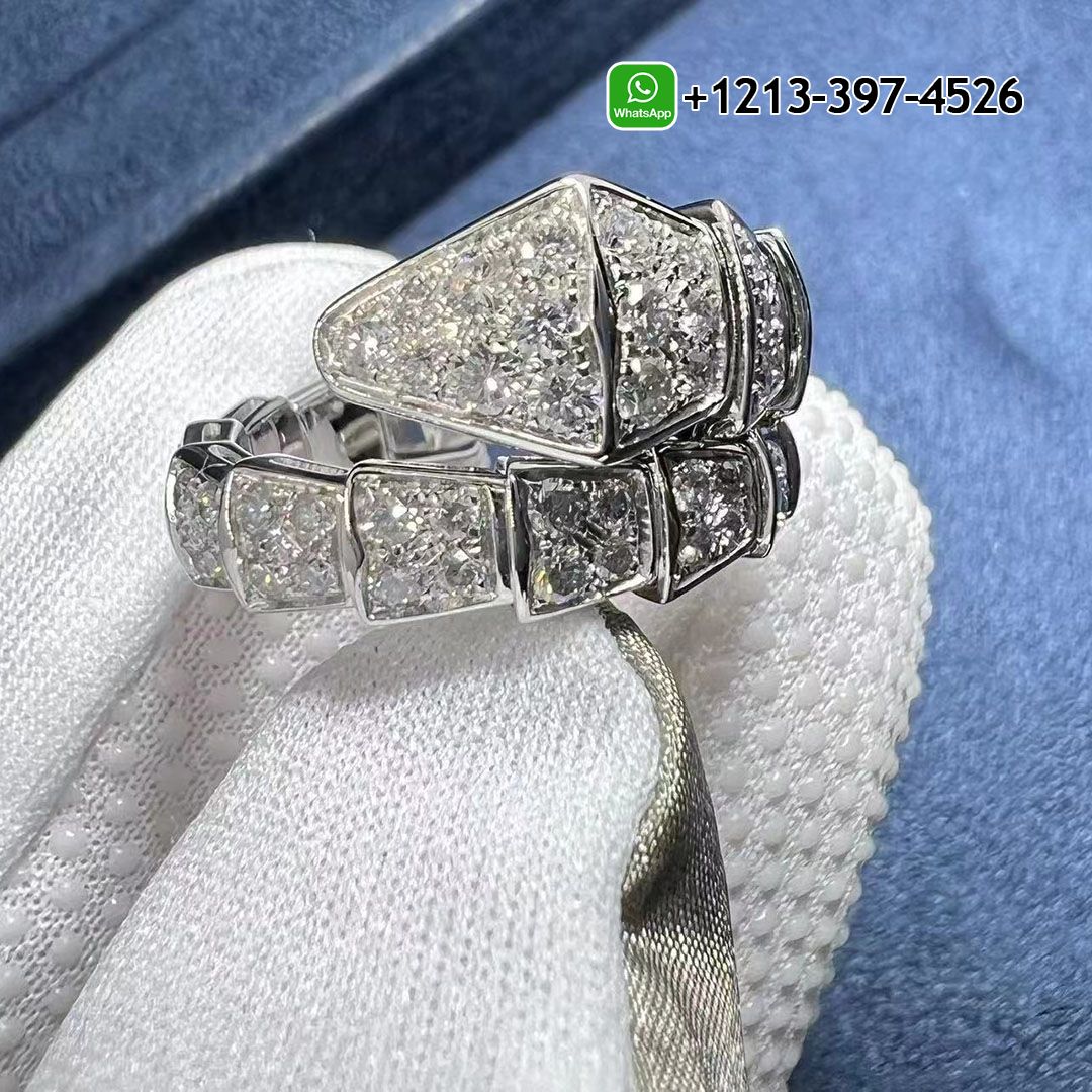 Custom Made Best Sellers Quality 1:1 Copy Bulgari Serpenti Viper 18k White Gold Full Pave Diamond One-coil Ring - High Quality 18k Gold and Diamond Luxury Distinctive Collection Designer Jewelry Customized Factory Price Uosjrq5ueem