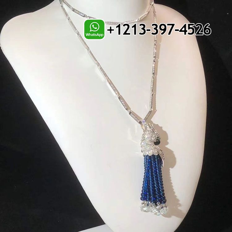 upbcr0i3a1m Custom Made Best Sellers Quality 1:1 Cartier Les Oiseaux Libérés 18k White Gold 13.28ct Diamonds Blue Sapphire Parrot Tassels Pendant Necklace - High Quality 18k Gold and Diamond Luxury Distinctive Collection Designer Jewelry Customized Factory Price - Image 3