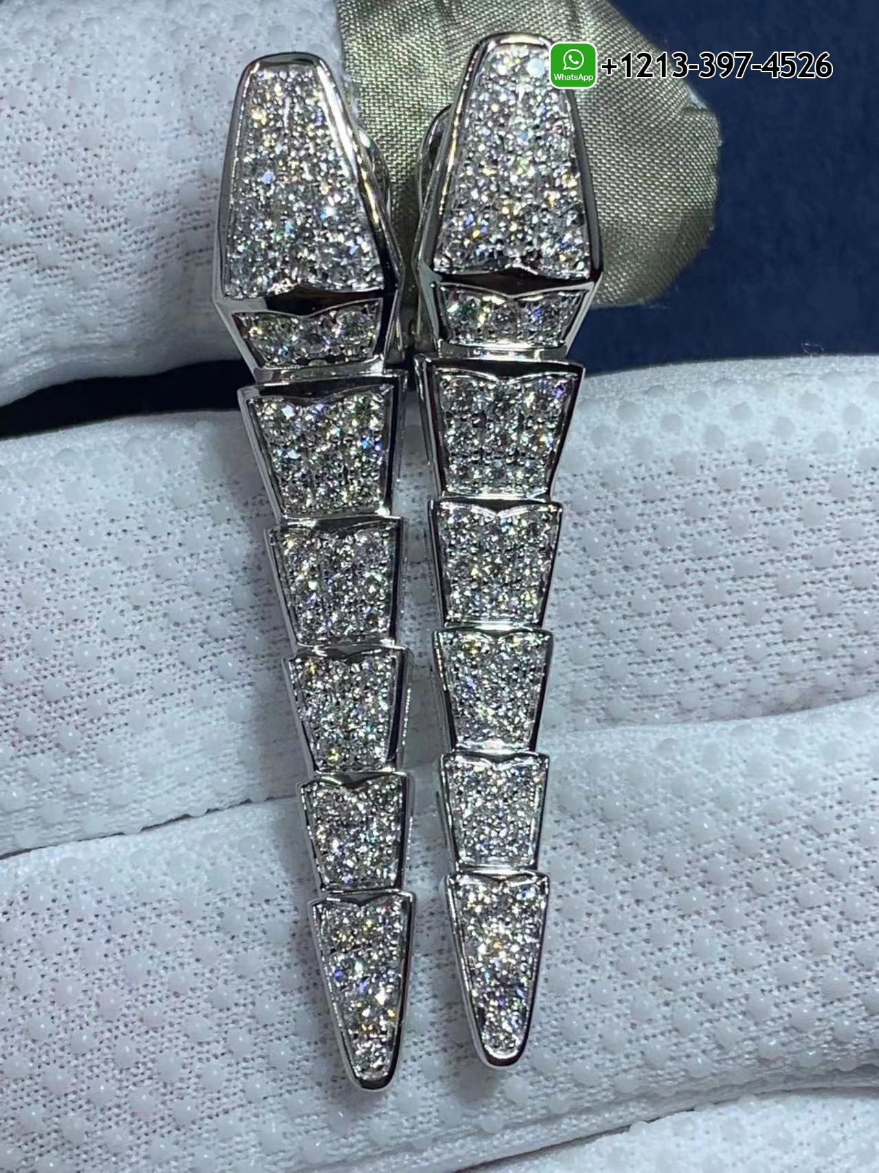 urgw14tusxw Best Sellers 1:1 Quality Cheap Custom Made Bvlgari Serpenti Viper 18k White Gold Full Pave Diamonds Drop Earrings - High Quality 18k Gold and Diamond Luxury Distinctive Collection Designer Jewelry Customized Factory Price - Image 2