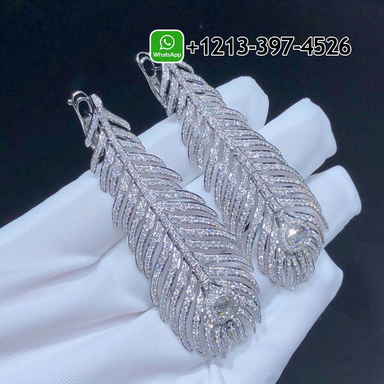uulj0ef00ce Custom Made Best Sellers Quality 1:1 Copy Boucheron Plume de Paon 18k White Gold Pave Diamond Feather Pendant Earrings - High Quality 18k Gold and Diamond Luxury Distinctive Collection Designer Jewelry Customized Factory Price - Image 3