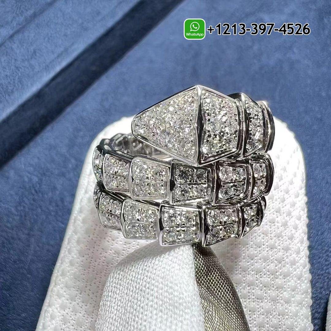 Custom Made Best Quality 1:1 Copy Bvlgari Serpenti Viper Two-Coil 18K White Gold Full Diamond Paved Snake Ring - High Quality 18k Gold and Diamond Luxury Distinctive Collection Designer Jewelry Customized Factory Price Uvug4tkqd0k