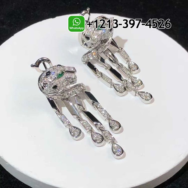 ux4g4smqxws Custom Made Best Quality 1:1 Cartier 18k White Gold Diamond & Onyx Panthere de Cartier Earrings - High Quality 18k Gold and Diamond Luxury Distinctive Collection Designer Jewelry Customized Factory Price - Image 5