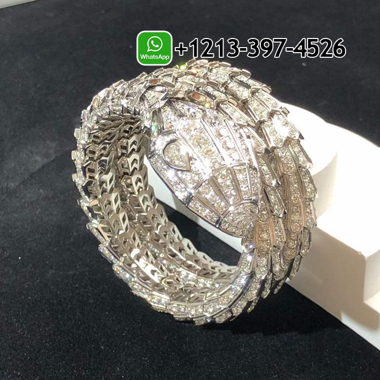 uxnd320adds Custom Made Best Quality 1:1 Bvlgari Serpenti Full Pave Diamond Triple Wrap Serpenti 18k White Gold Bracelet - High Quality 18k Gold and Diamond Luxury Distinctive Collection Designer Jewelry Customized Factory Price - Image 3