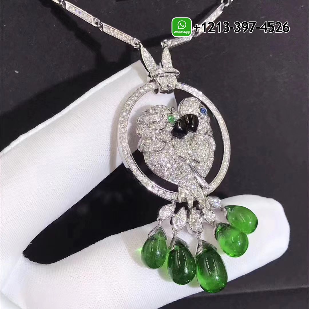 uzpcihlkpou Custom Made Best Quality 1:1 Cartier Les Oiseaux Liberes 18k White Gold Pave Diamond Emeralds Parrot Pendant Necklace - High Quality 18k Gold and Diamond Luxury Distinctive Collection Designer Jewelry Customized Factory Price - Image 2