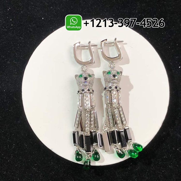 v1pdrgvmnls Best Sellers 1:1 Quality Cheap Custom Made Panthere de Cartier 18k White Gold Pave Diamond Onyx Emeralds Tassels Earrings - High Quality 18k Gold and Diamond Luxury Distinctive Collection Designer Jewelry Customized Factory Price - Image 13