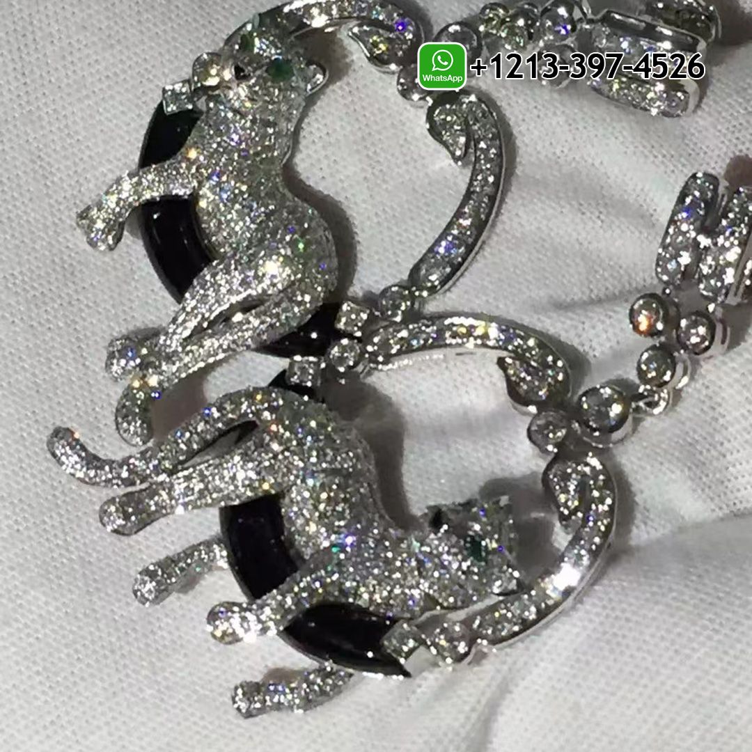veitx2tw2vm Best Sellers 1:1 Quality Cheap Custom Made Cartier 18k White Gold 6.05ct Diamond, Emerald & Onyx Panthère de Cartier Earrings - High Quality 18k Gold and Diamond Luxury Distinctive Collection Designer Jewelry Customized Factory Price - Image 3